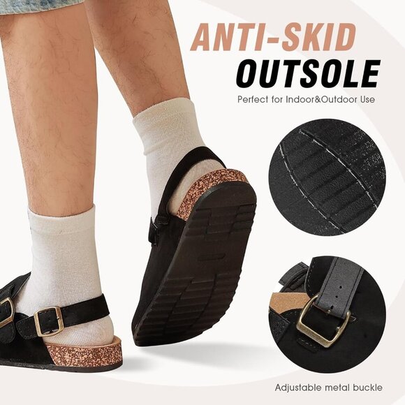 Men's Suede Clogs Cork Footbed Slip On Adjustable Back Strap Women - Picture 3 of 8